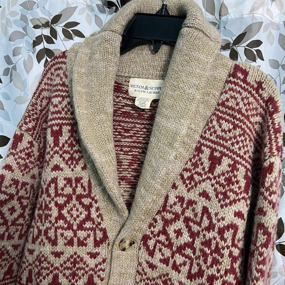 Vtg Ralph Lauren Denim & Supply Aztec Sweater Womens XL Shawl Collar Cardigan